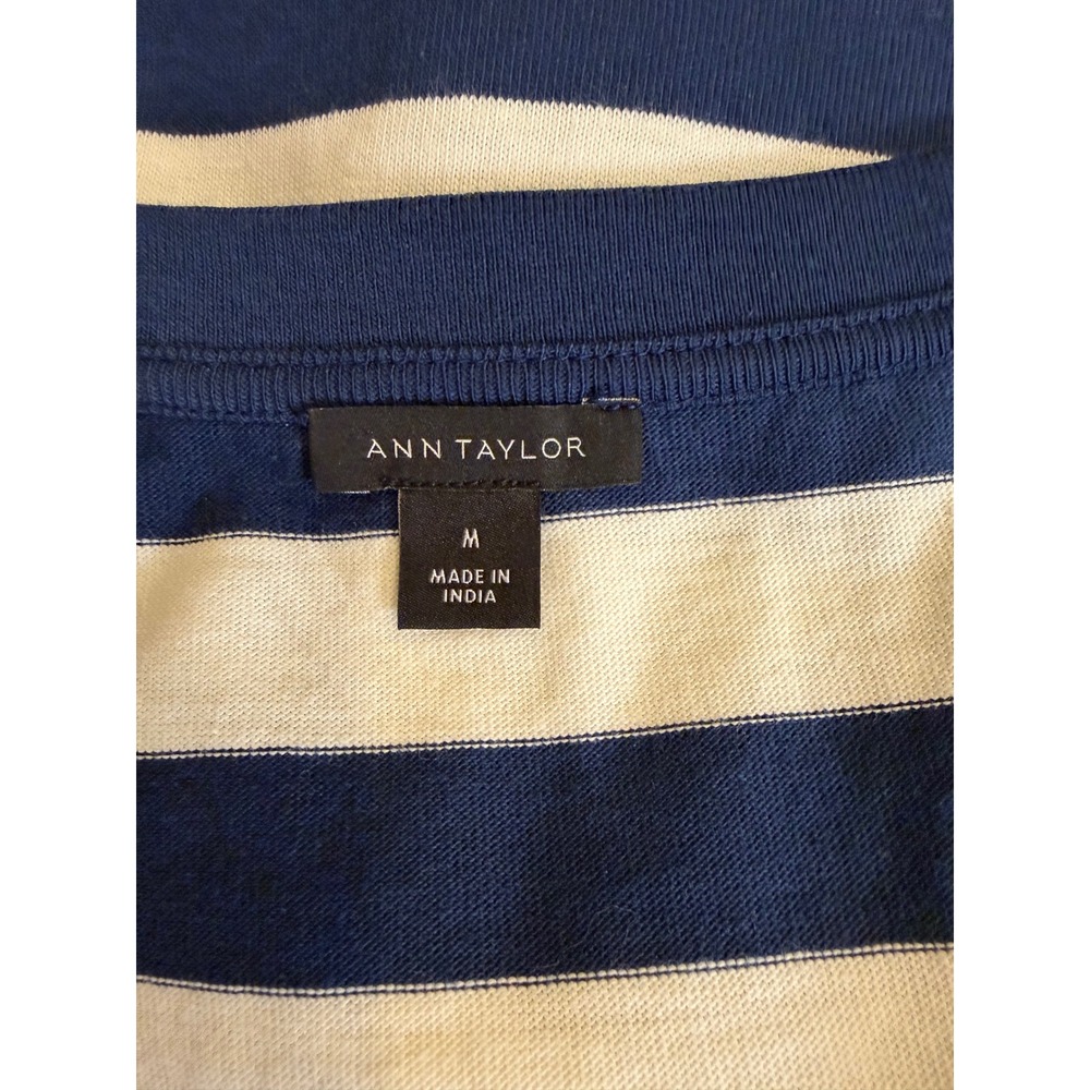 Ann Taylor Navy and White Striped V-Neck Sleeveless Button Cardigan - Picture 3 of 6